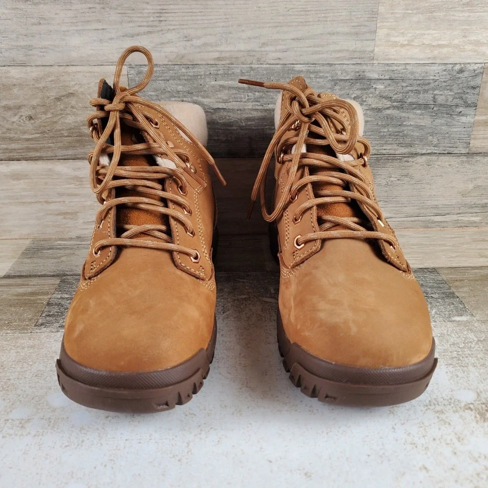 Cat Tess Womens Work Boots Sz 8 Comfort Sundance Leather Round Steel Toe Lace Up